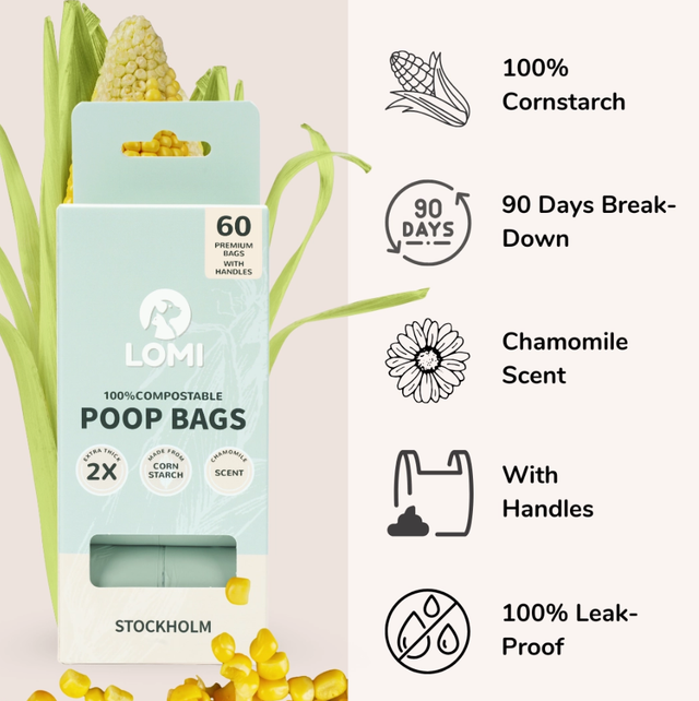 Compostable dog waste bags with scent & holder