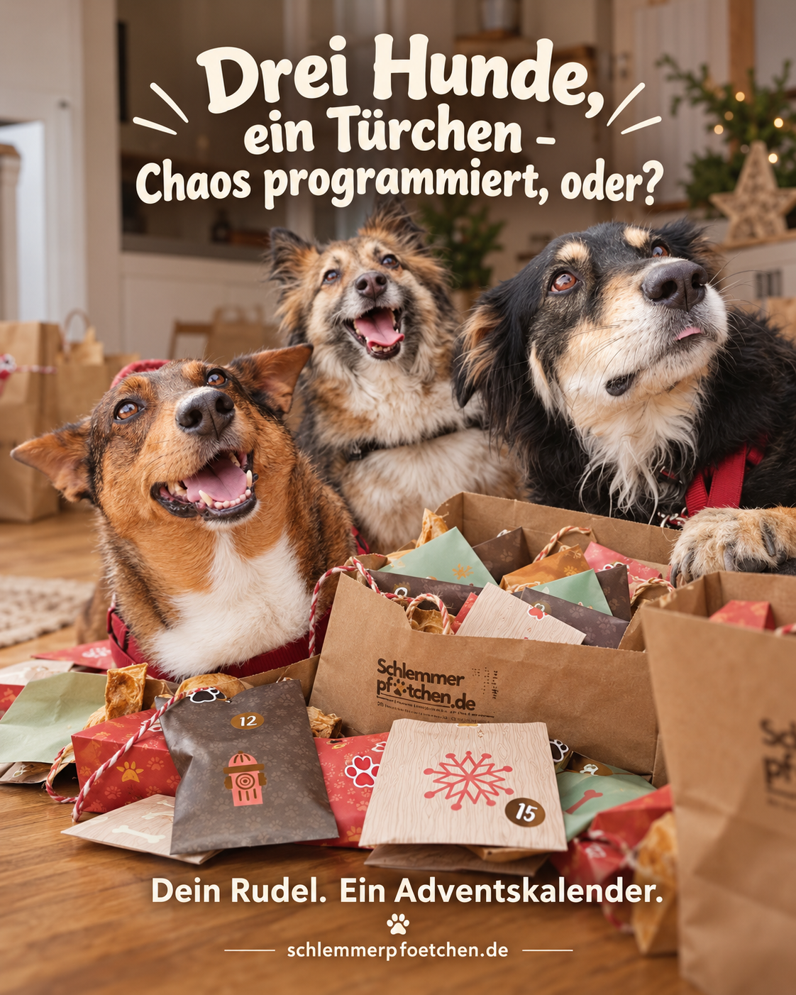 Hunde-Adventskalender für einen, zwei oder mehrere Hunde - für viele sensible Hunde geeignet