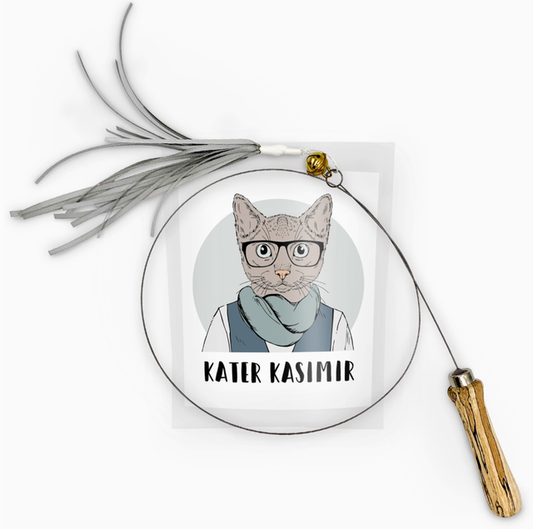 Cat fishing rod ribbons (with wooden handle, bell and pendant)