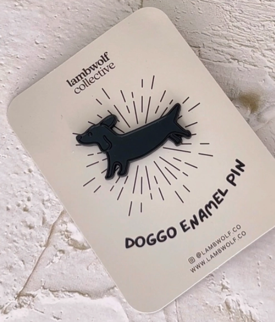 Enamel dog pins (Dachshund, Frenchie, Golden Retriever)