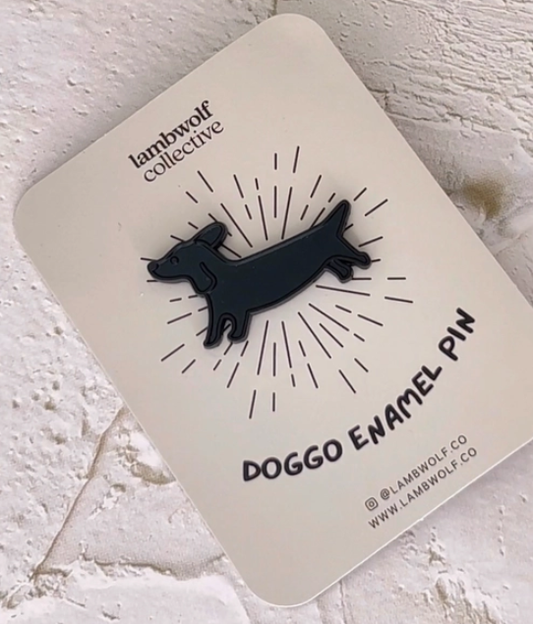Enamel dog pins (Dachshund, Frenchie, Golden Retriever)