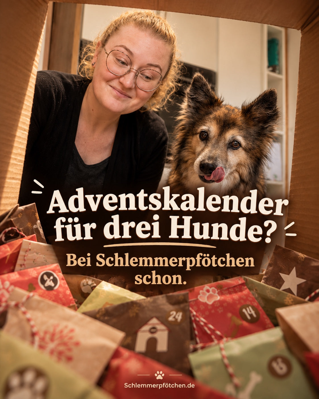 Hunde-Adventskalender für einen, zwei oder mehrere Hunde - für viele sensible Hunde geeignet