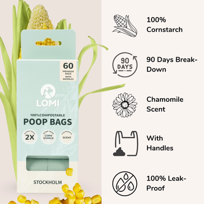 Compostable dog waste bags with scent &amp; holder